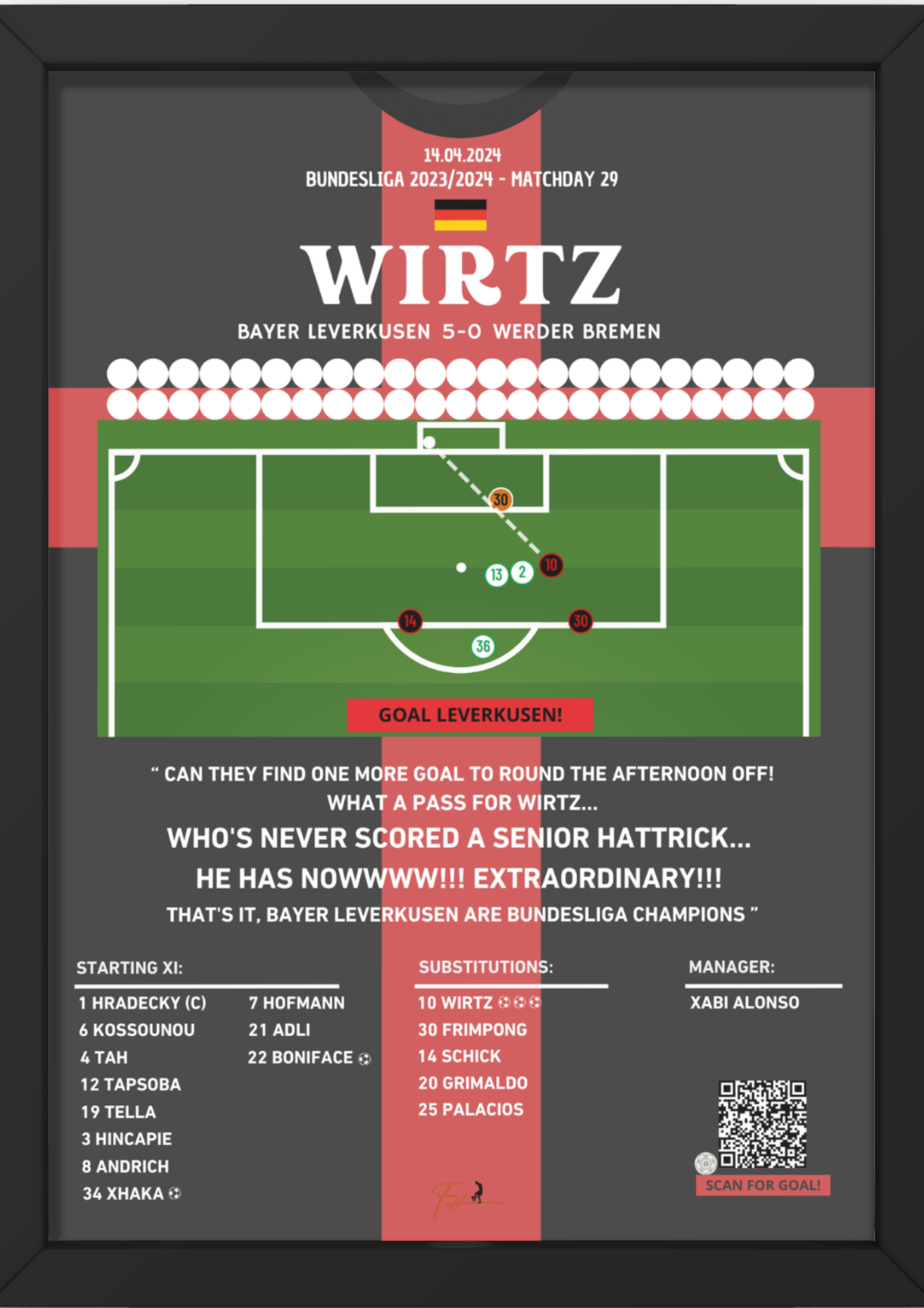 Wirtz Goal First Carrer Hattrick Bayer Leverkusen vs Bremen- Bundesliga 2023/2024